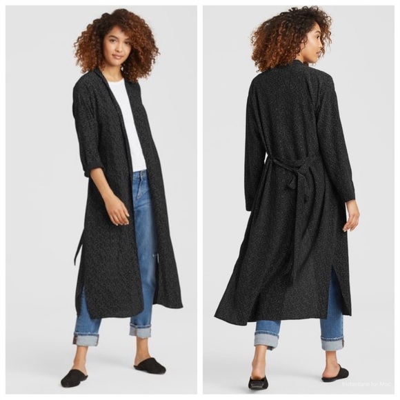 Eileen Fisher Jackets & Blazers - Eileen Fisher Black White Women’s Morse Code Long Belted Kimono Jacket Duster